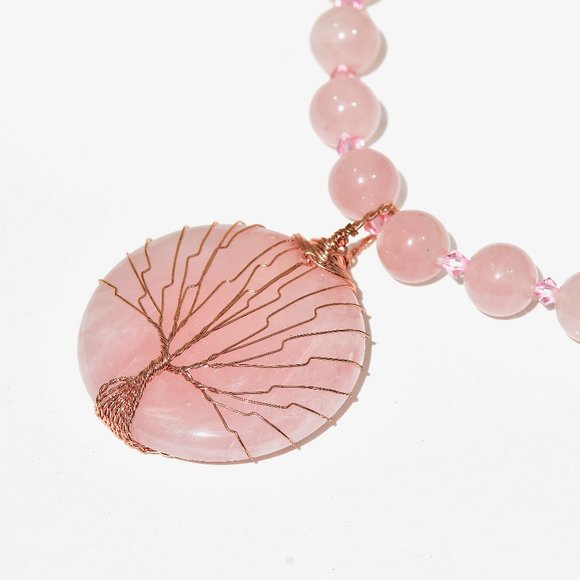 Rose Quartz Tree Of Life Hand Knotted Necklace - Picture 4 of 7
